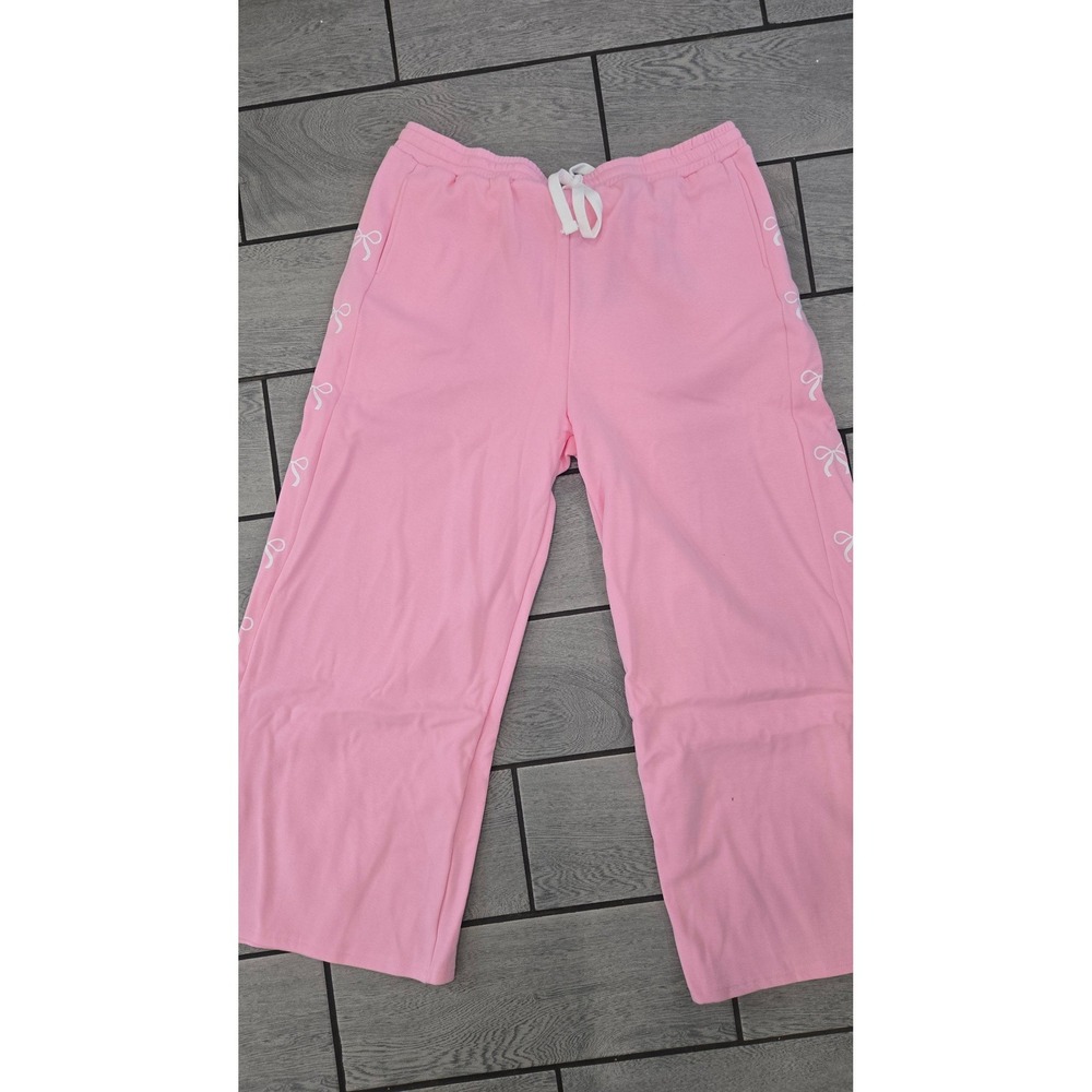 Mainstrip Pink Wide Leg Bow Side Stripe Fleece Sweatpants 3XL NWT